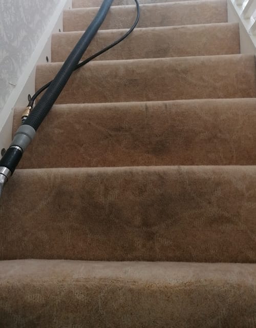 stairs before cleaning the carpet